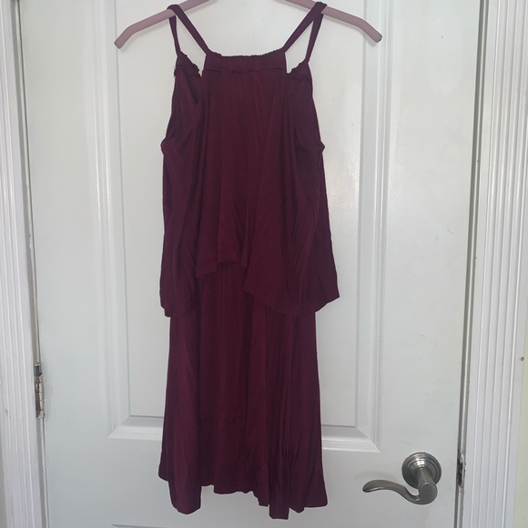 Maroon Double Layer Halter Dress - Picture 4 of 5